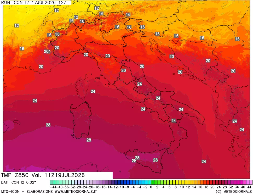 mappa 850 hPa Temp