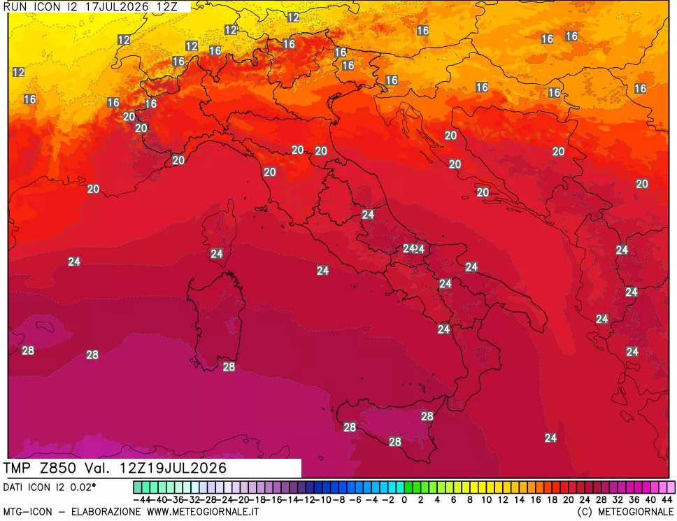 mappa 850 hPa Temp