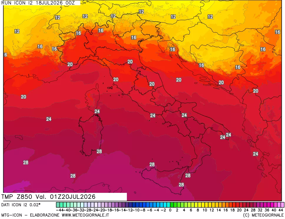 mappa 850 hPa Temp