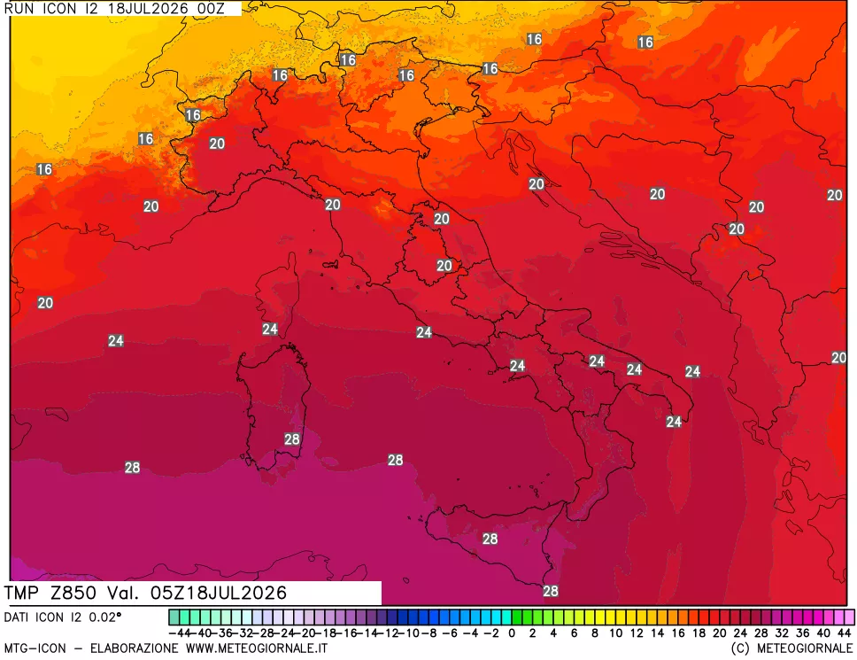 mappa 850 hPa Temp