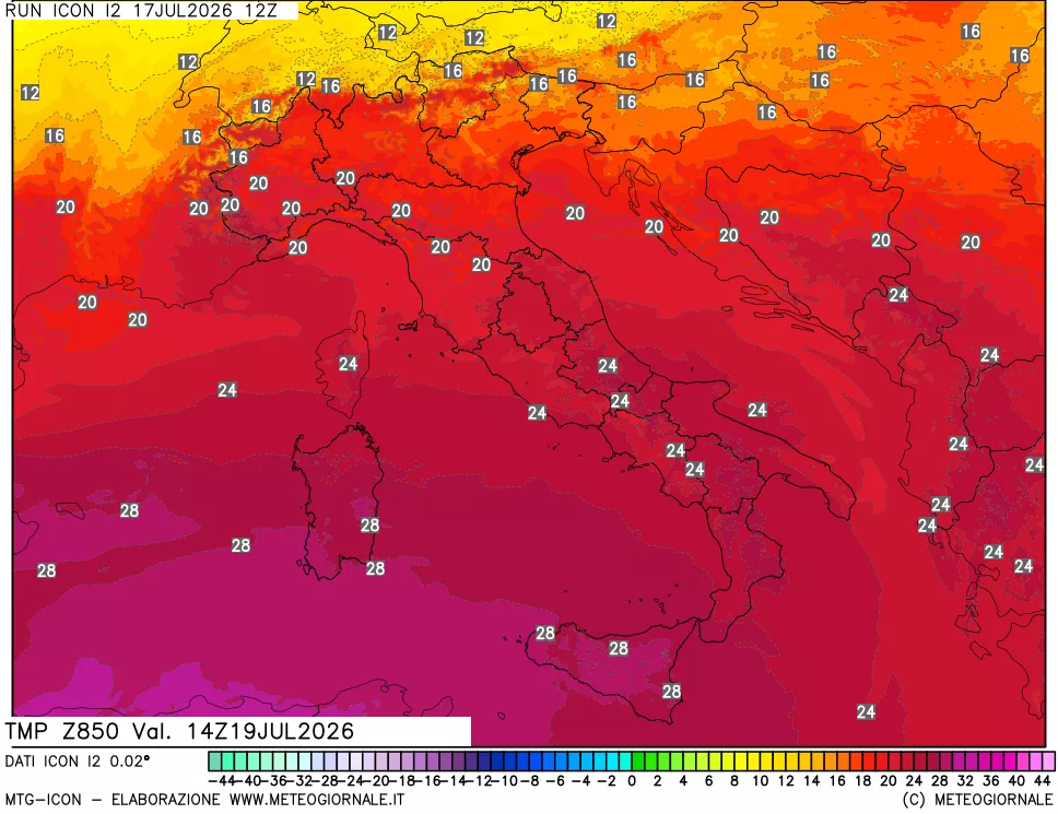 mappa 850 hPa Temp