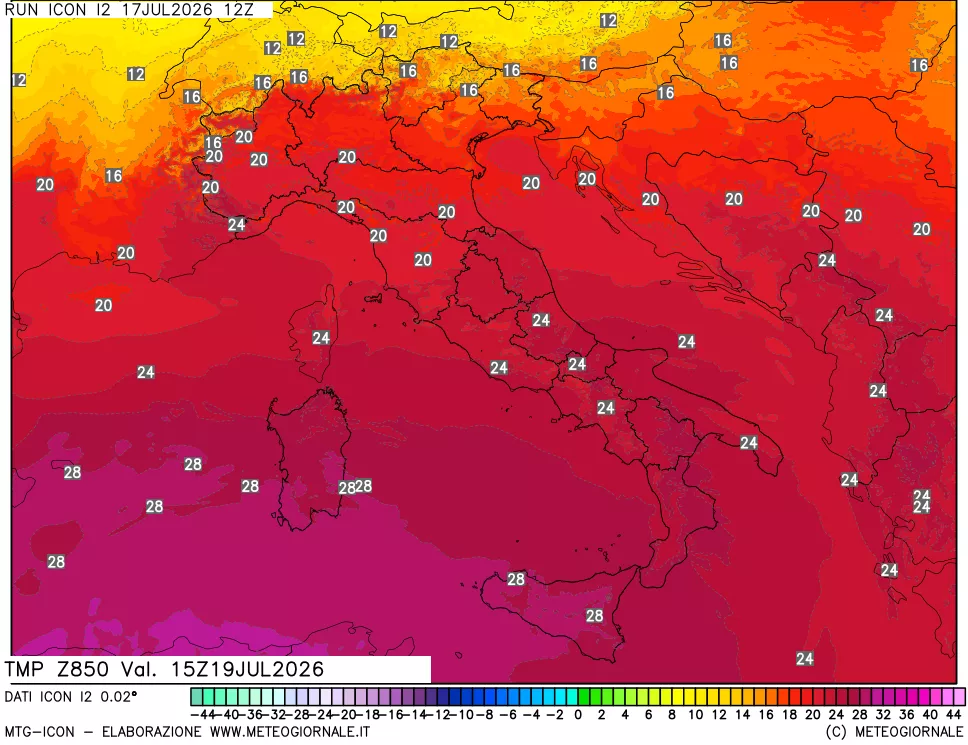 mappa 850 hPa Temp