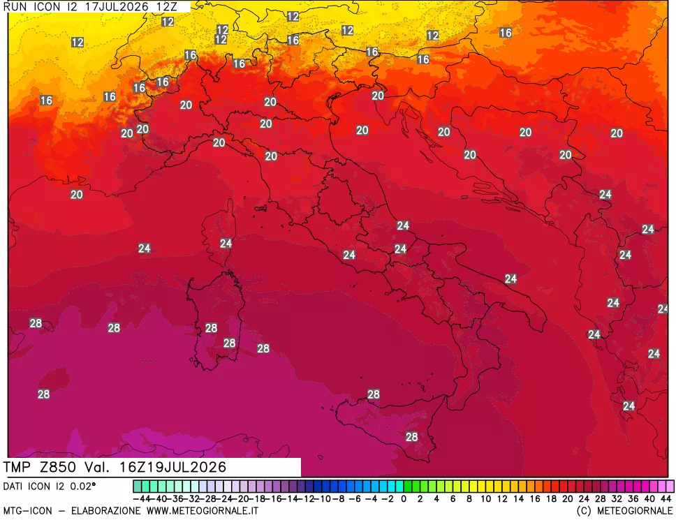 mappa 850 hPa Temp