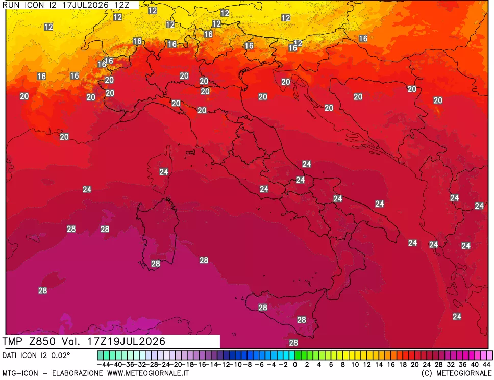 mappa 850 hPa Temp