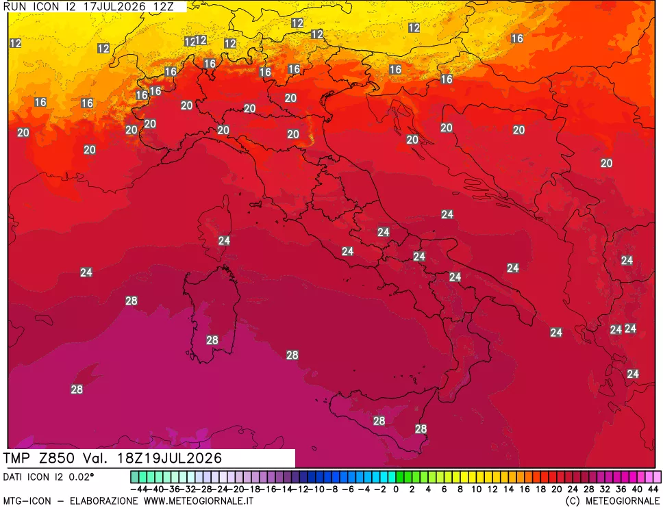 mappa 850 hPa Temp