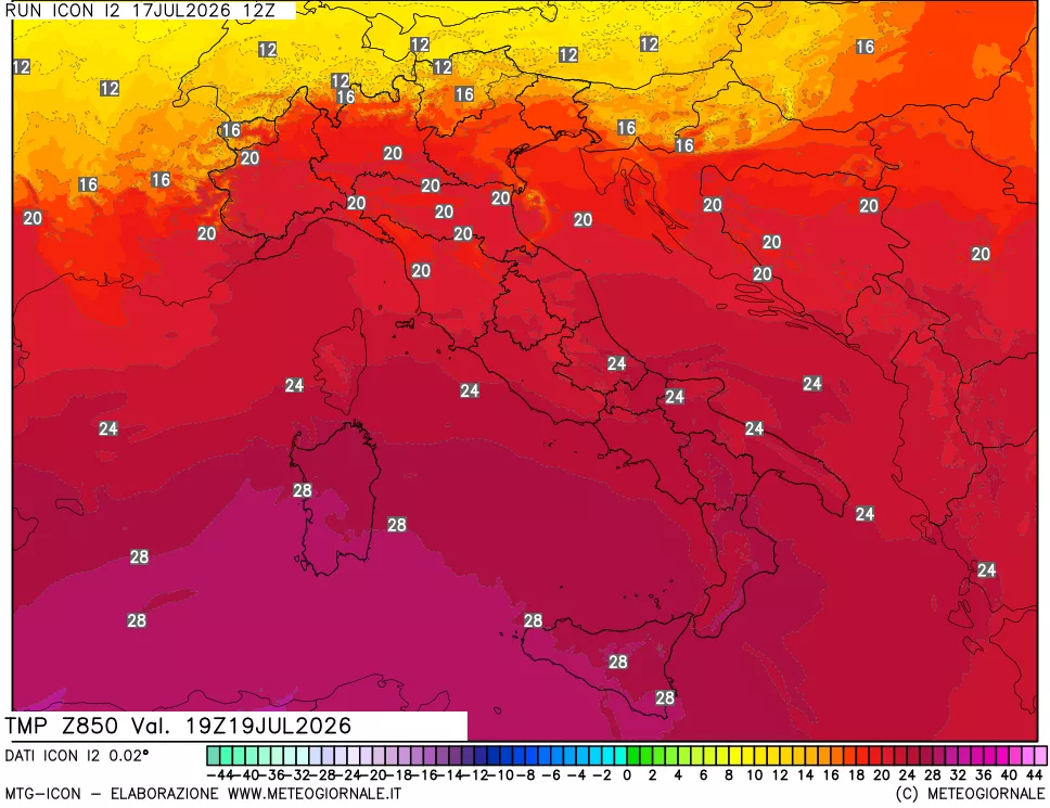 mappa 850 hPa Temp