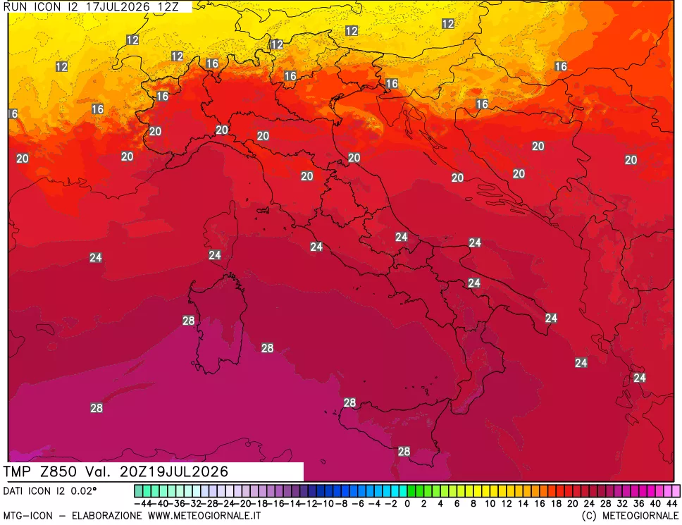 mappa 850 hPa Temp