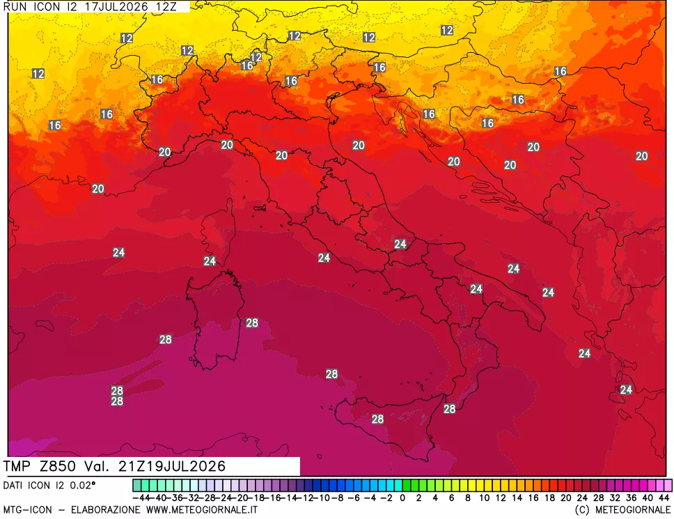 mappa 850 hPa Temp