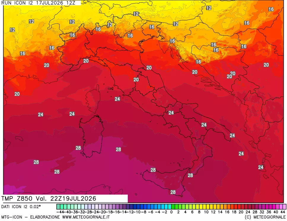 mappa 850 hPa Temp