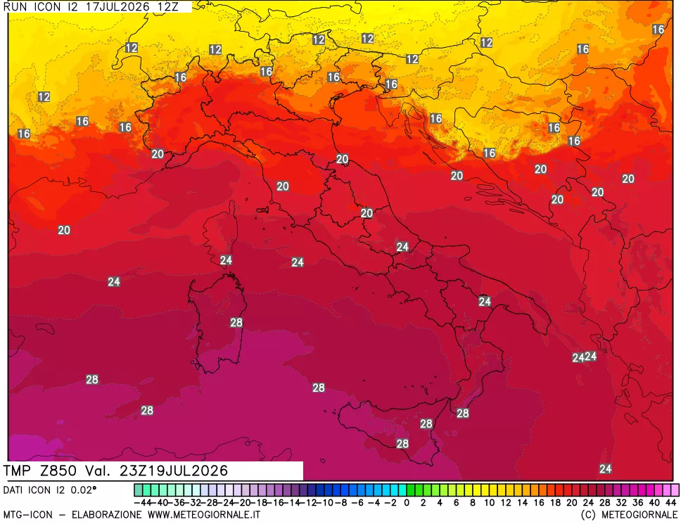 mappa 850 hPa Temp