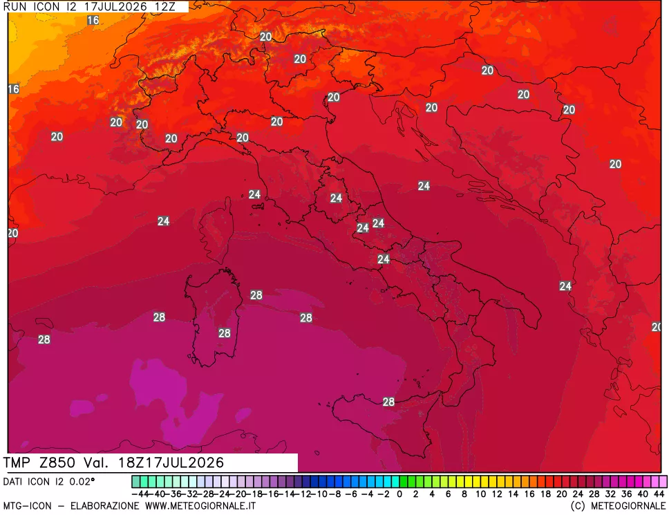mappa 850 hPa Temp