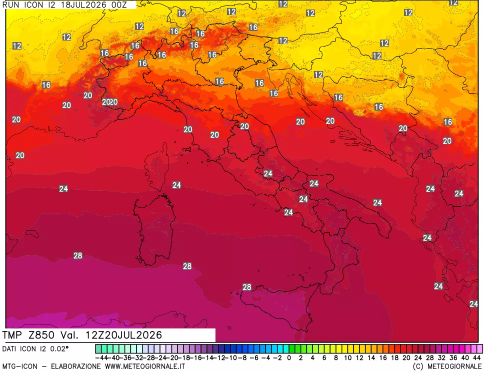 mappa 850 hPa Temp