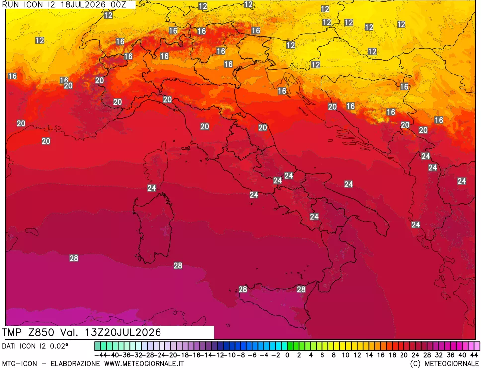 mappa 850 hPa Temp