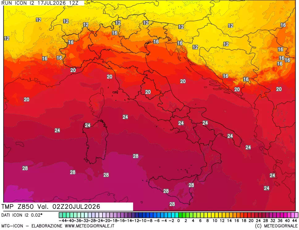 mappa 850 hPa Temp