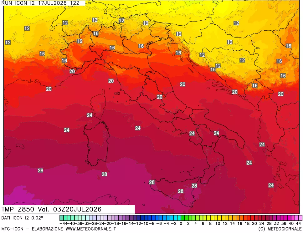 mappa 850 hPa Temp