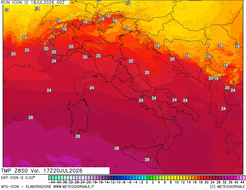 mappa 850 hPa Temp