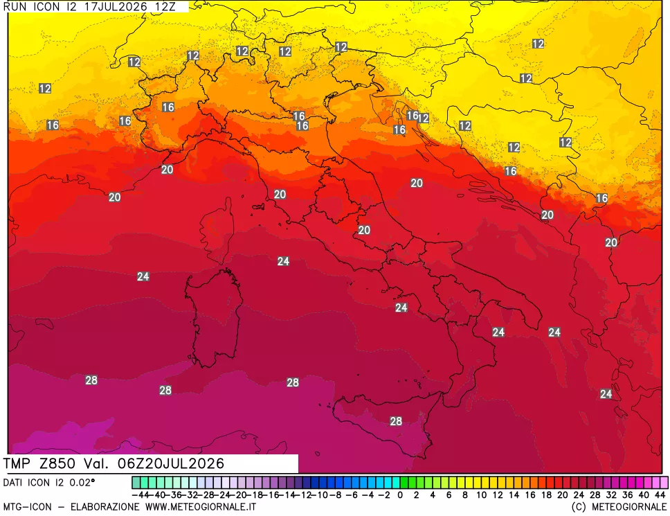 mappa 850 hPa Temp