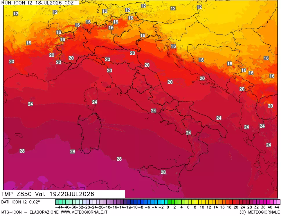 mappa 850 hPa Temp