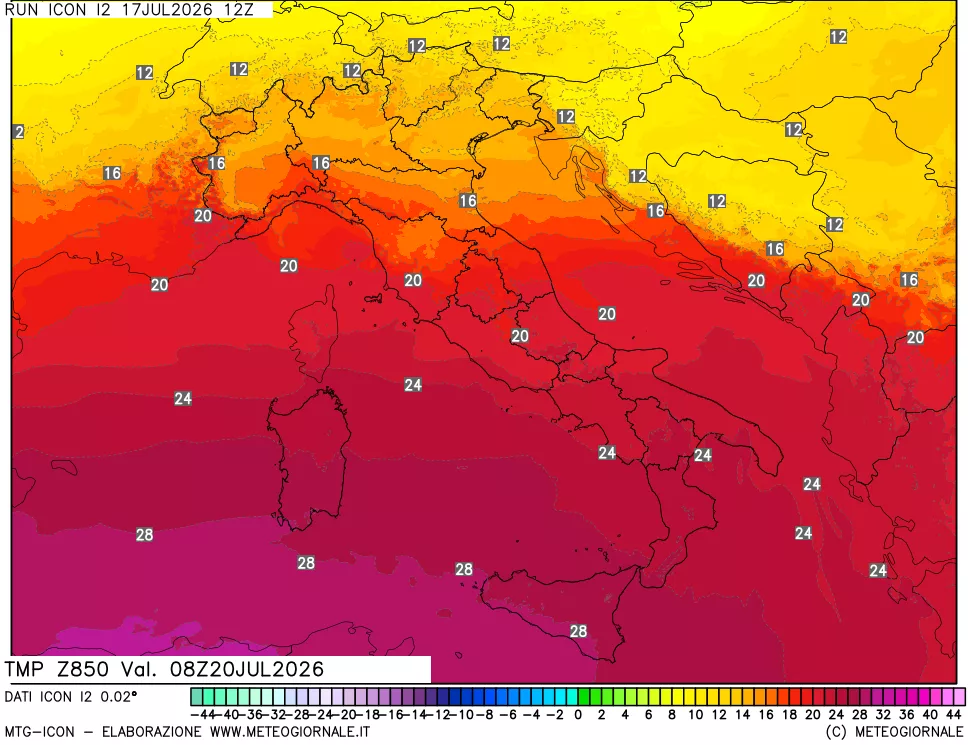 mappa 850 hPa Temp
