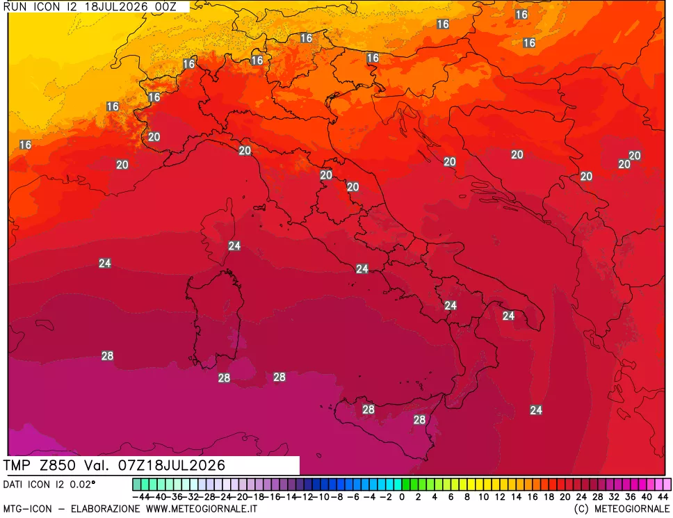 mappa 850 hPa Temp