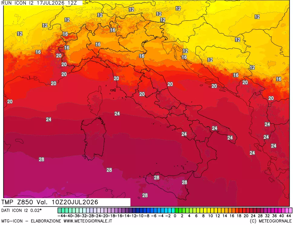mappa 850 hPa Temp