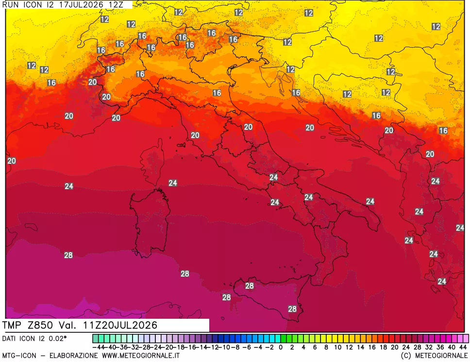 mappa 850 hPa Temp