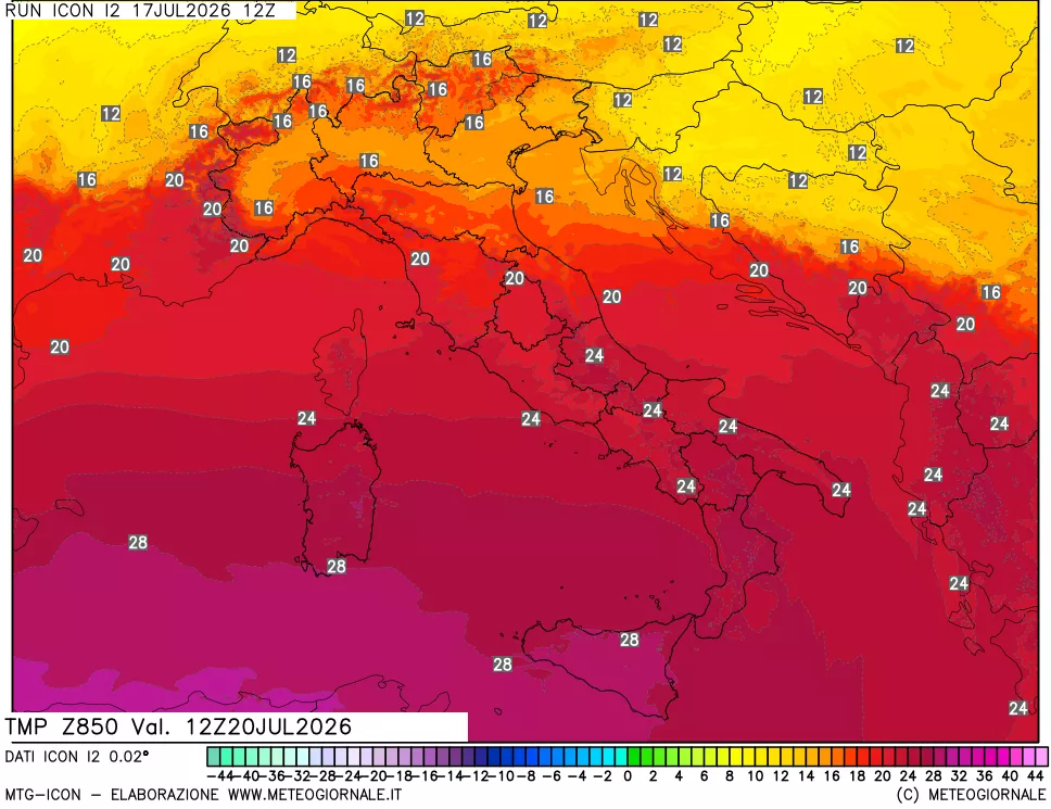 mappa 850 hPa Temp