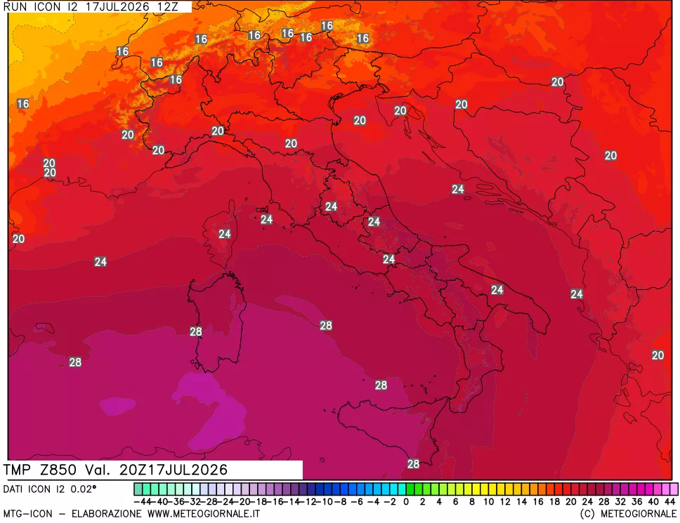 mappa 850 hPa Temp