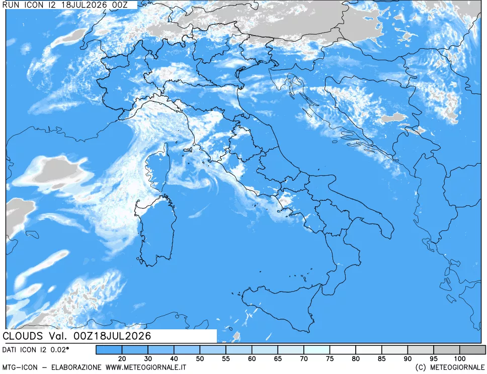 mappa Nuvolosit&agrave; totale