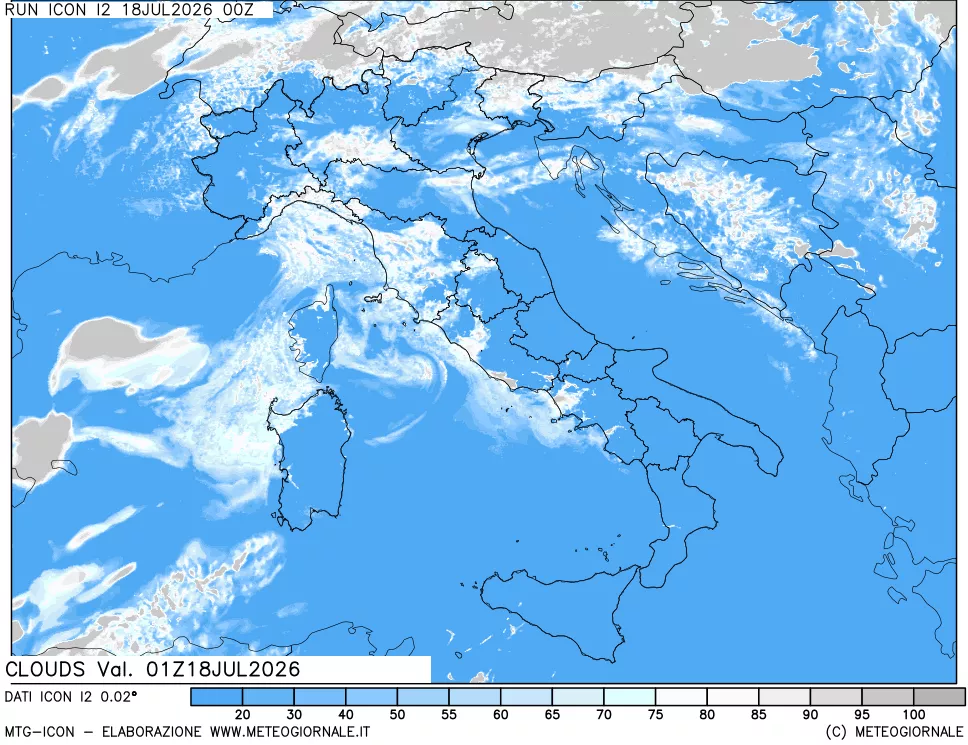 mappa Nuvolosit&agrave; totale
