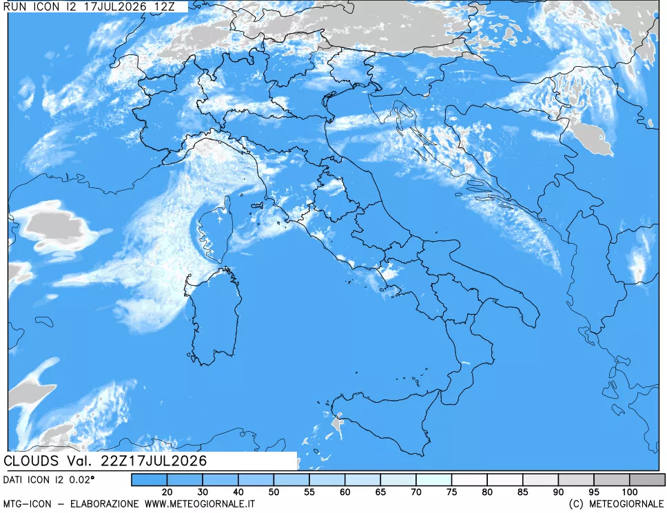 mappa Nuvolosit&agrave; totale
