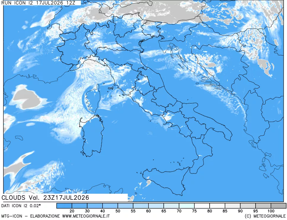 mappa Nuvolosit&agrave; totale
