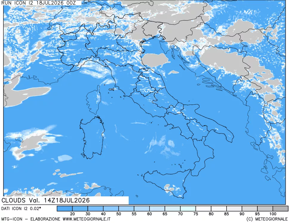 mappa Nuvolosit&agrave; totale