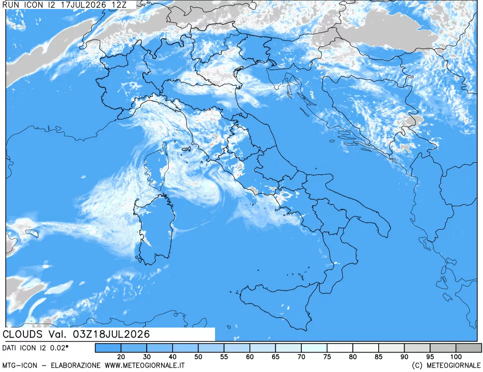mappa Nuvolosit&agrave; totale