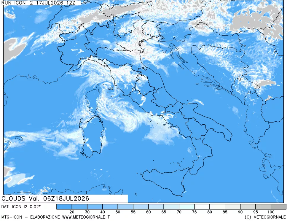 mappa Nuvolosit&agrave; totale