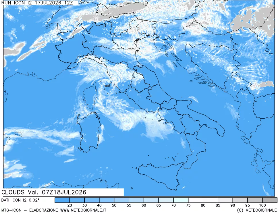mappa Nuvolosit&agrave; totale