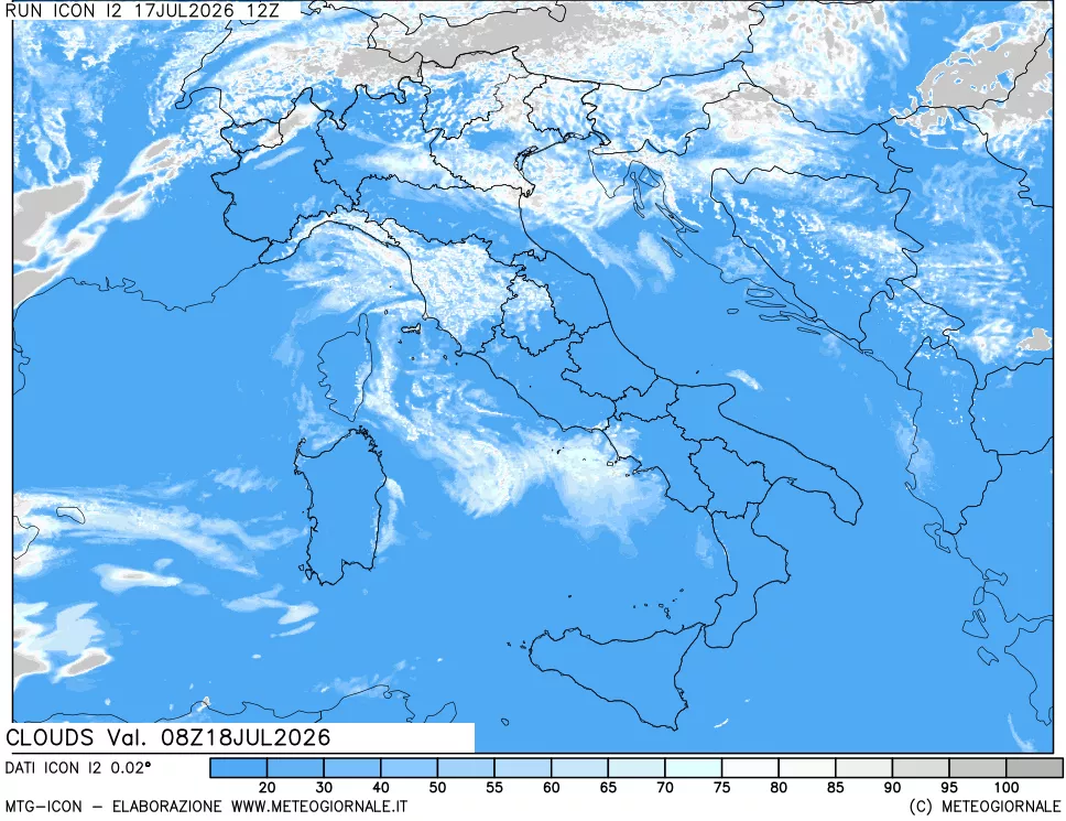 mappa Nuvolosit&agrave; totale