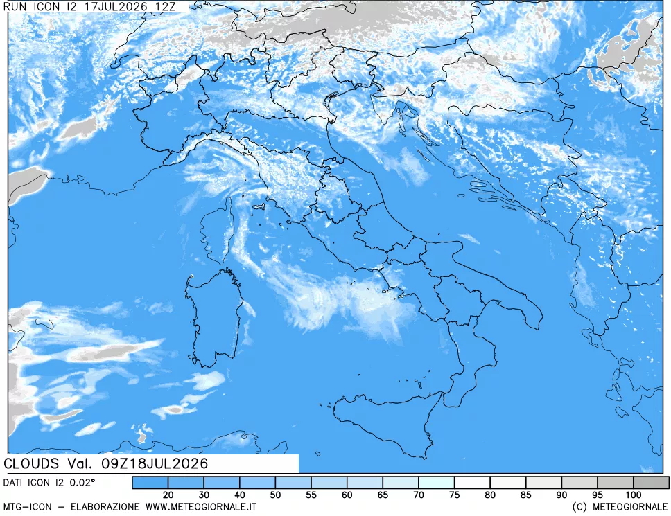 mappa Nuvolosit&agrave; totale