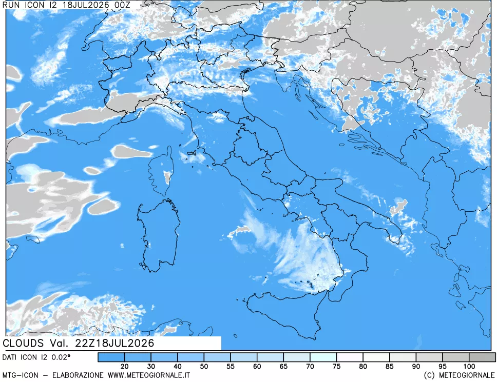 mappa Nuvolosit&agrave; totale