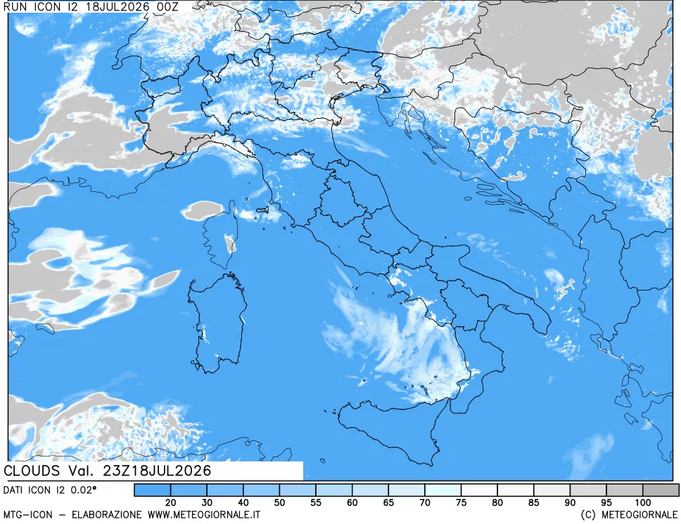 mappa Nuvolosit&agrave; totale