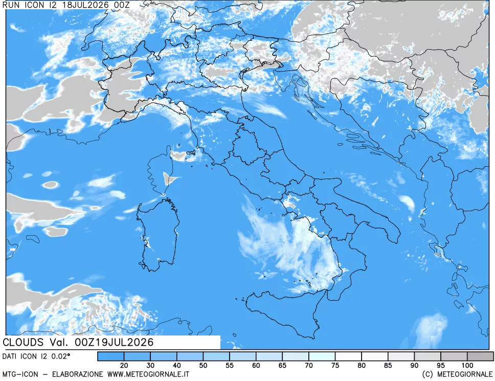 mappa Nuvolosit&agrave; totale
