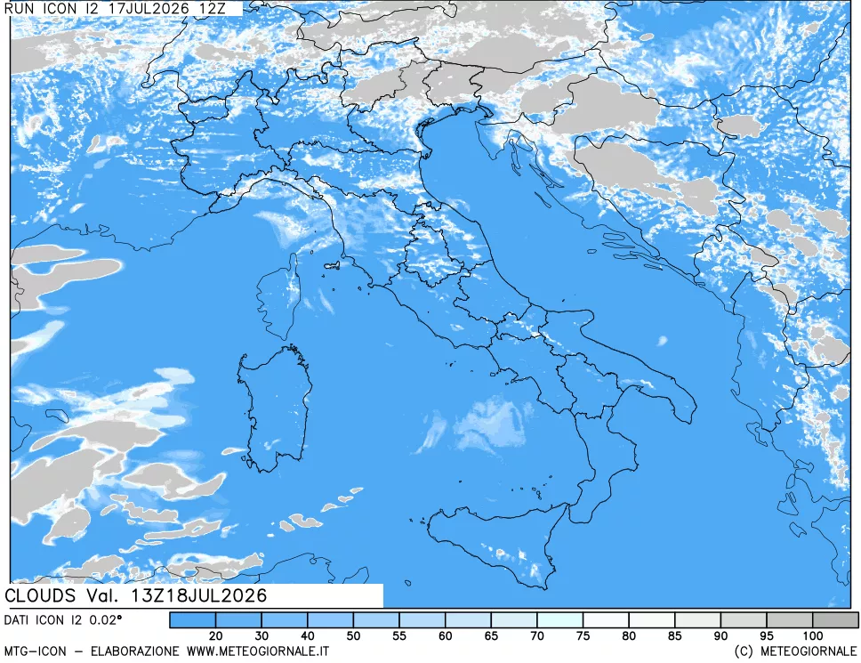 mappa Nuvolosit&agrave; totale