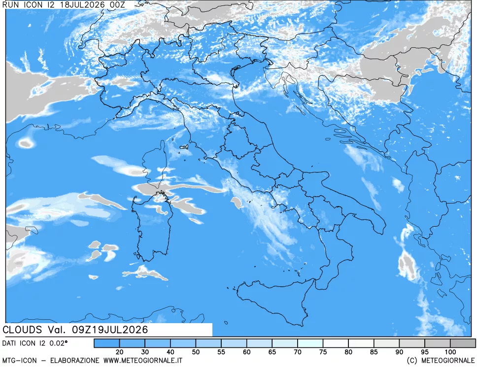 mappa Nuvolosit&agrave; totale