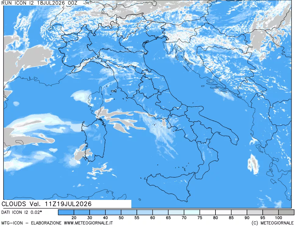 mappa Nuvolosit&agrave; totale