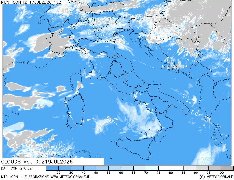 mappa Nuvolosit&agrave; totale