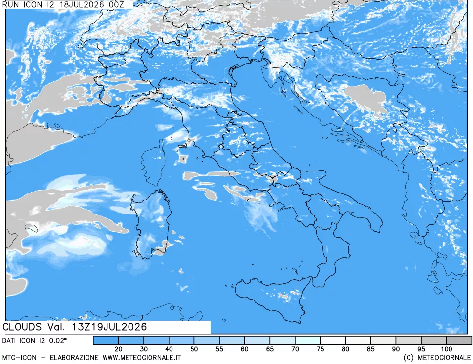 mappa Nuvolosit&agrave; totale