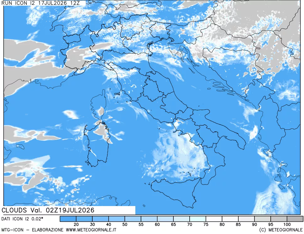 mappa Nuvolosit&agrave; totale