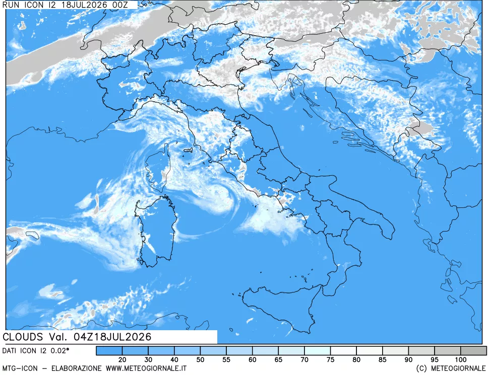 mappa Nuvolosit&agrave; totale