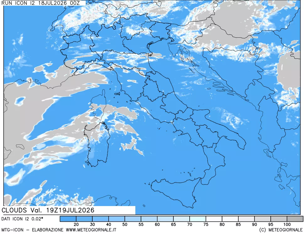 mappa Nuvolosit&agrave; totale