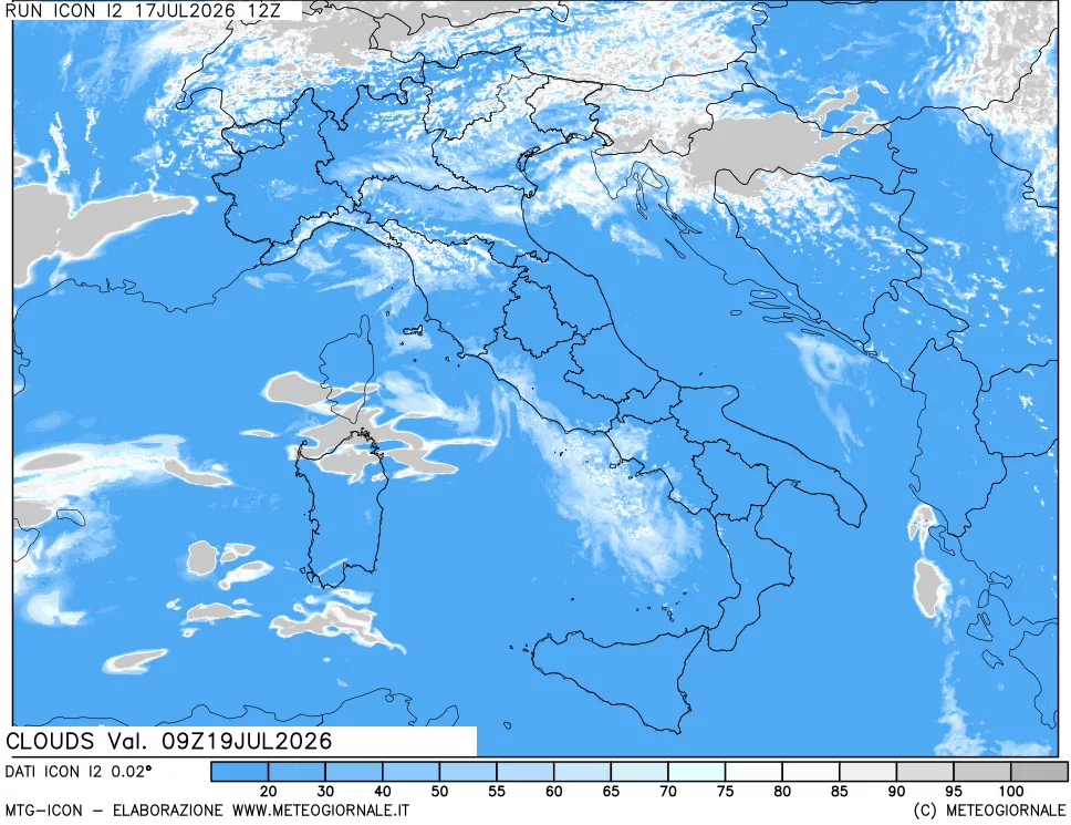 mappa Nuvolosit&agrave; totale